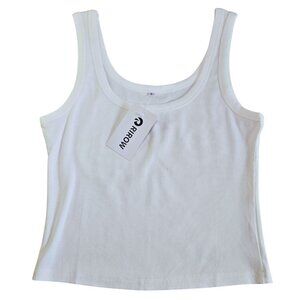 White Ribbed Sleeveless Fitted Tank Top - Small